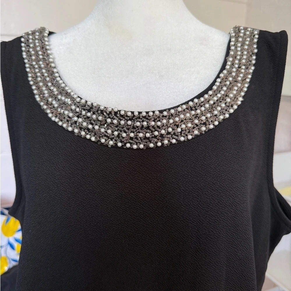 Maya Brooke Black Sleeveless Dress with Pearl Embellished Crewneck 16W Plus - Picture 7 of 7